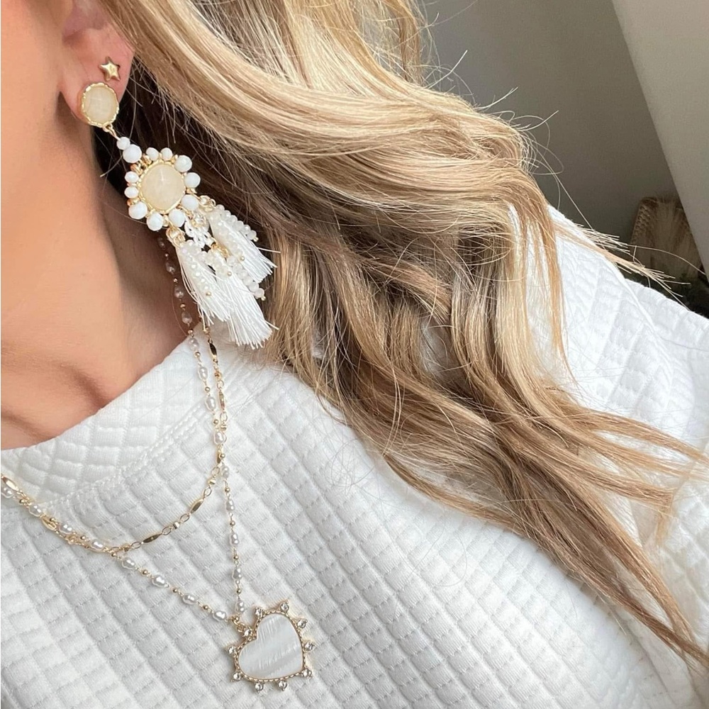 Park Lane Cloud Earrings- Elegant White Tassel Earrings